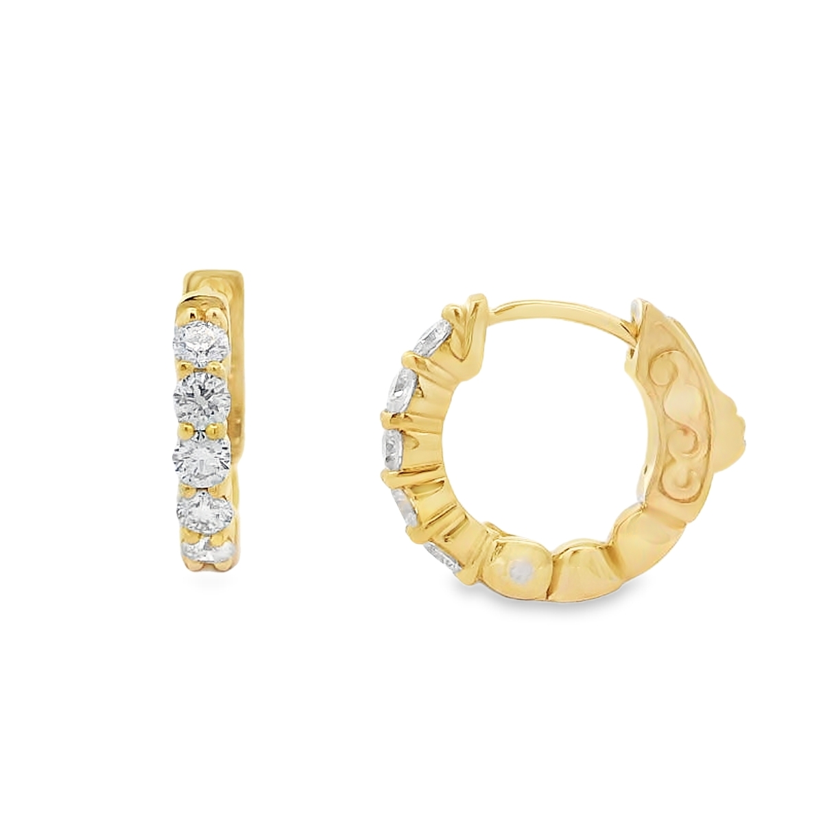 18K Yellow Gold 1/2 Carat Diamond Hoops