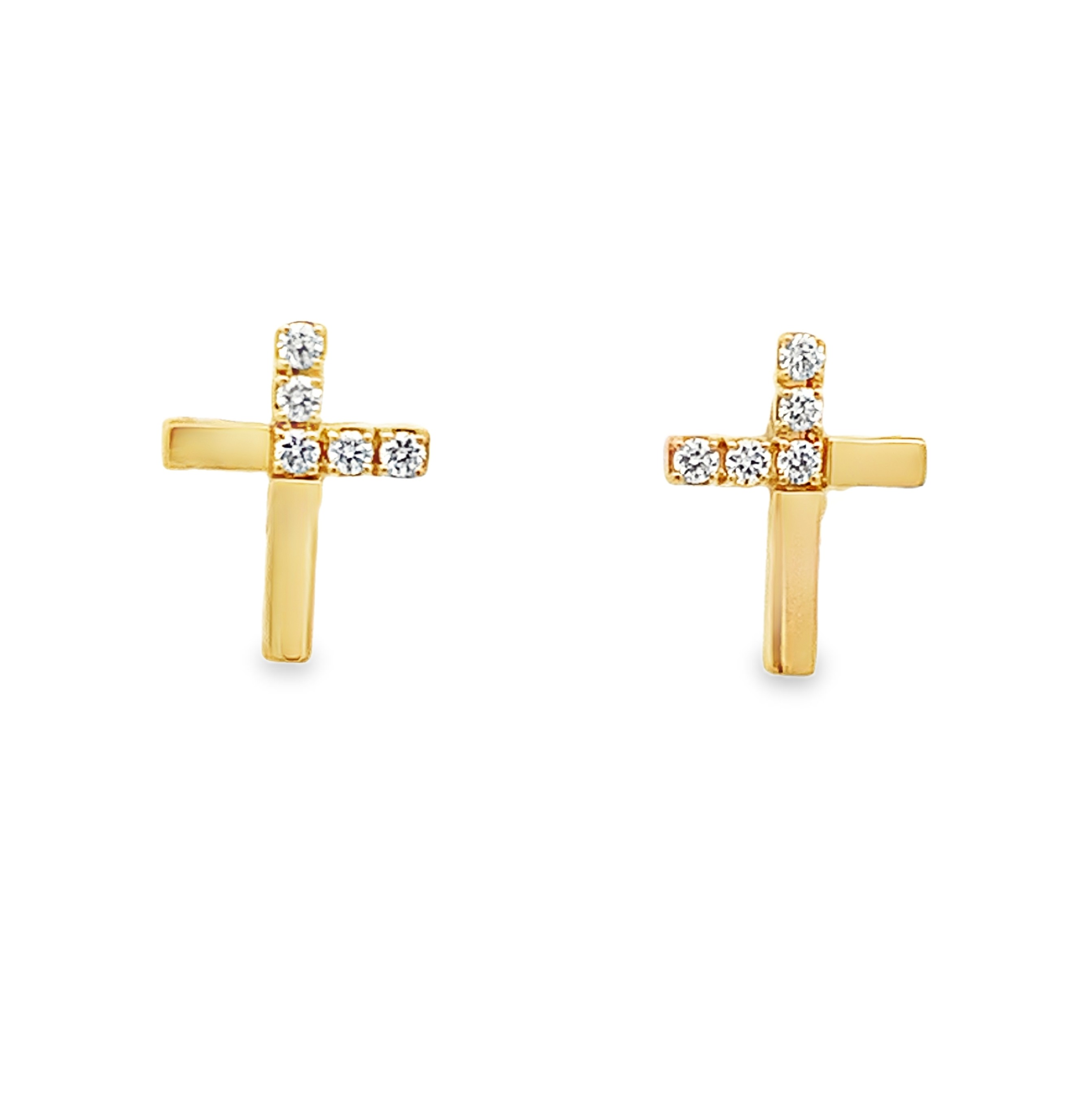 18K Yellow Gold Diamond Cross Earrings with 10 Round Diamonds 0.15 CTW G-H SI1 - SI2
12x9mm
