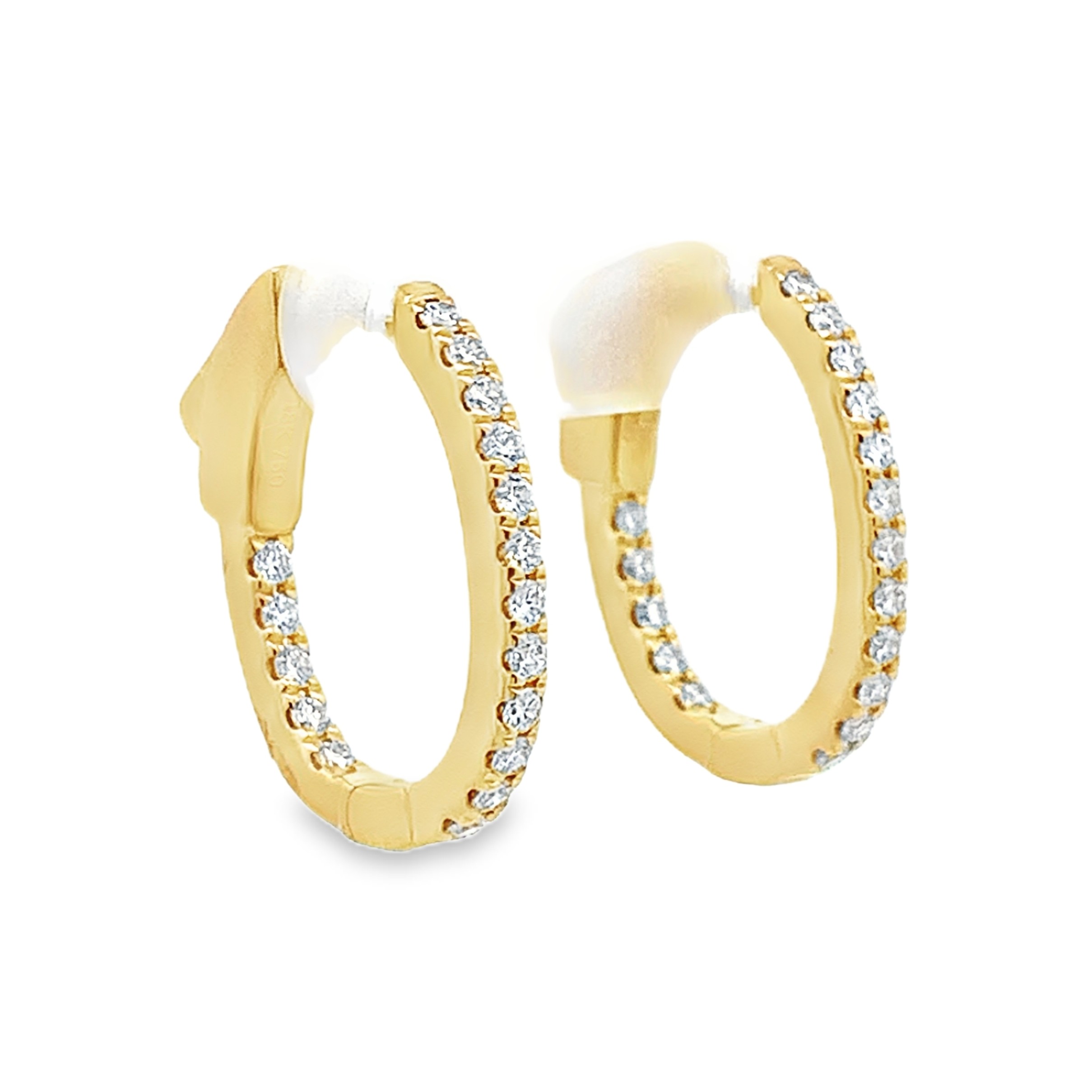 18K Yellow Gold 1/2 Carat Diamond Hoops
