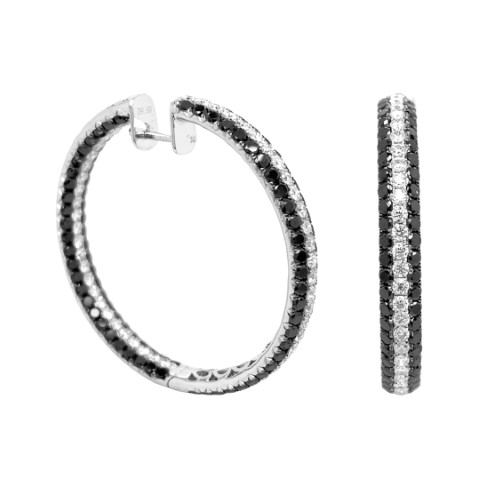 18K White Gold White and Black Diamond Hoops