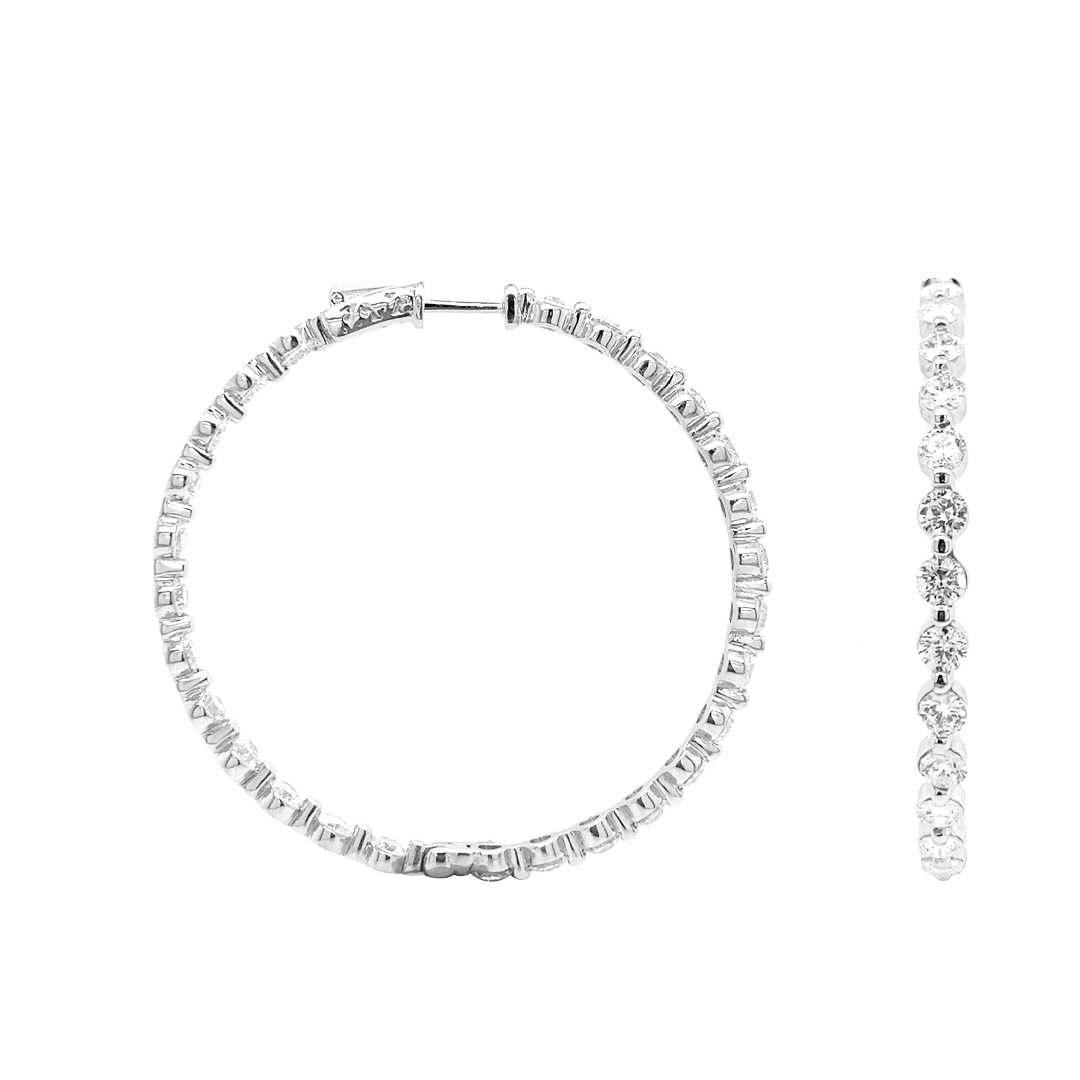 18K White Gold 1 Carat Shared-Prong Diamond Hoops