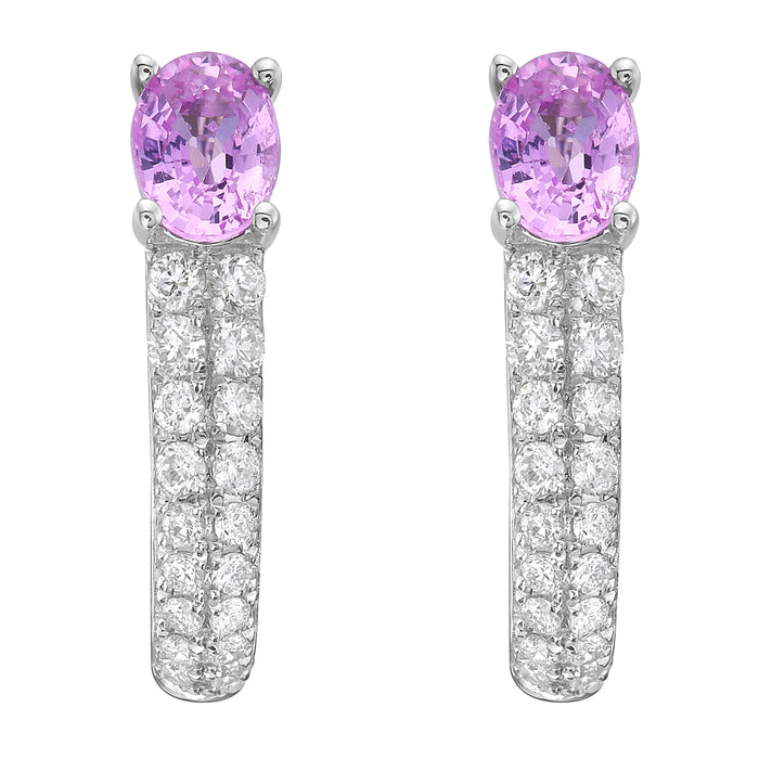 14K Pink Sapphire and Diamond Hoops