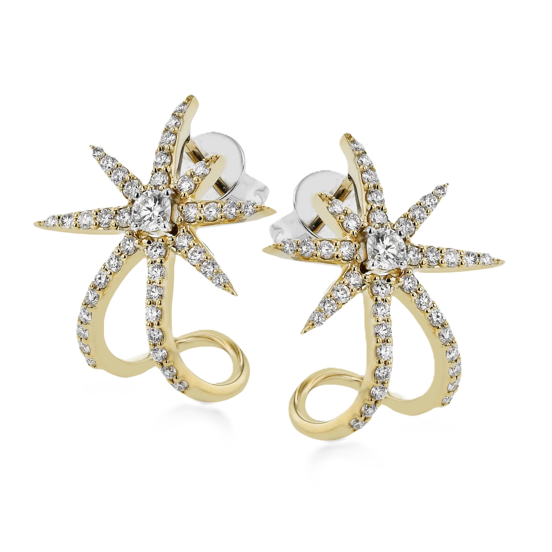 Simon G. Event 18K Yellow Gold Starburst Diamond Earrings with Round Diamonds 0.70 CTW G-H VS2-SI1