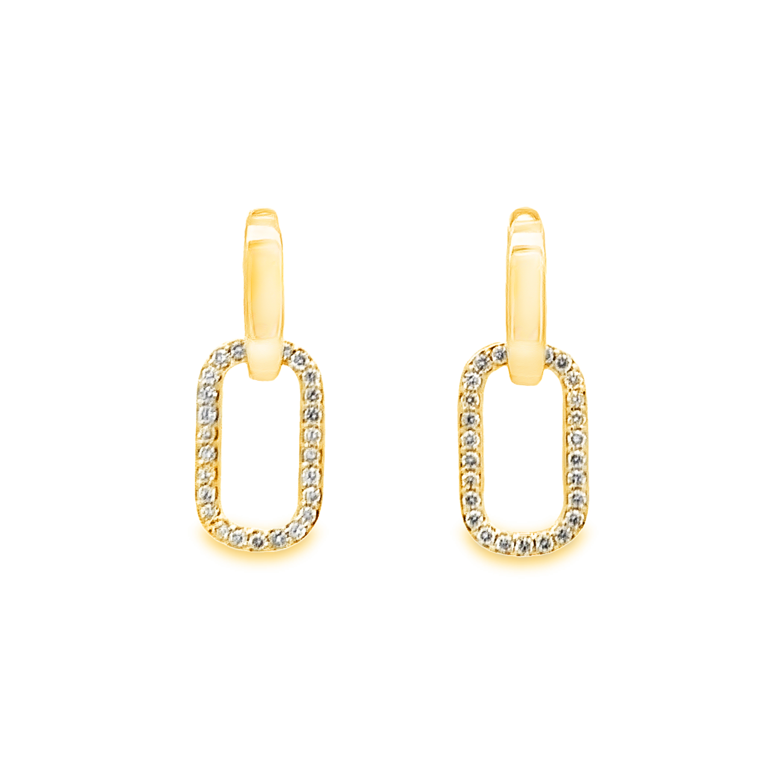 18K Yellow Gold Diamond Oval Drop Earrings