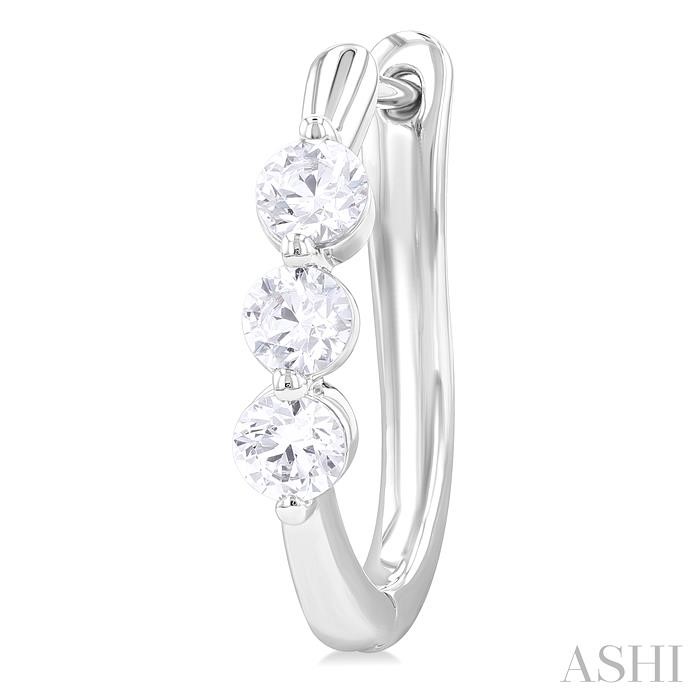 14K White Gold 3/4-Carat 3-Stone Diamond Hoops