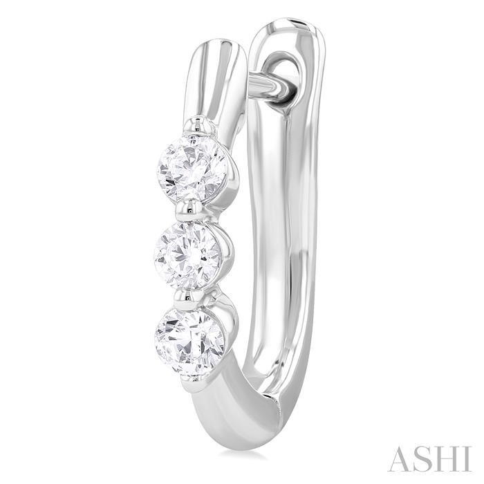 14K White Gold 1/3-Carat 3-Stone Diamond Hoops