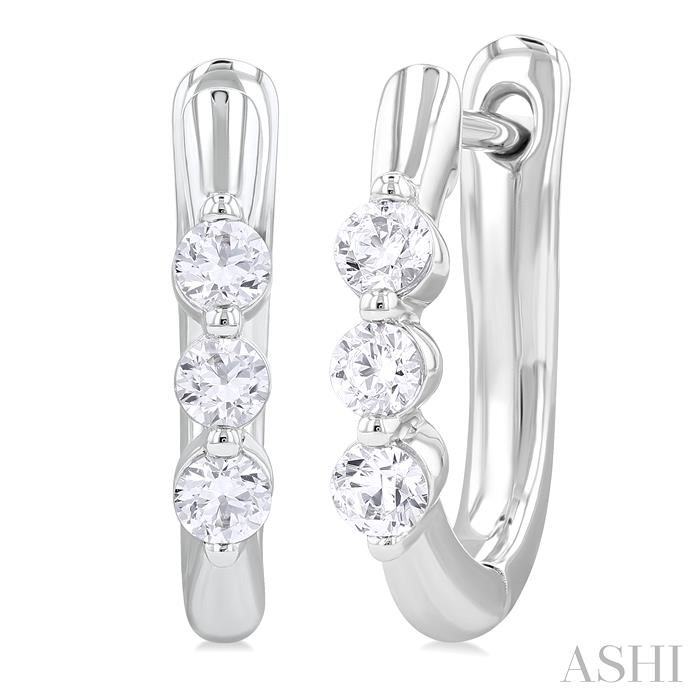 14K White Gold 1/3-Carat 3-Stone Diamond Hoops