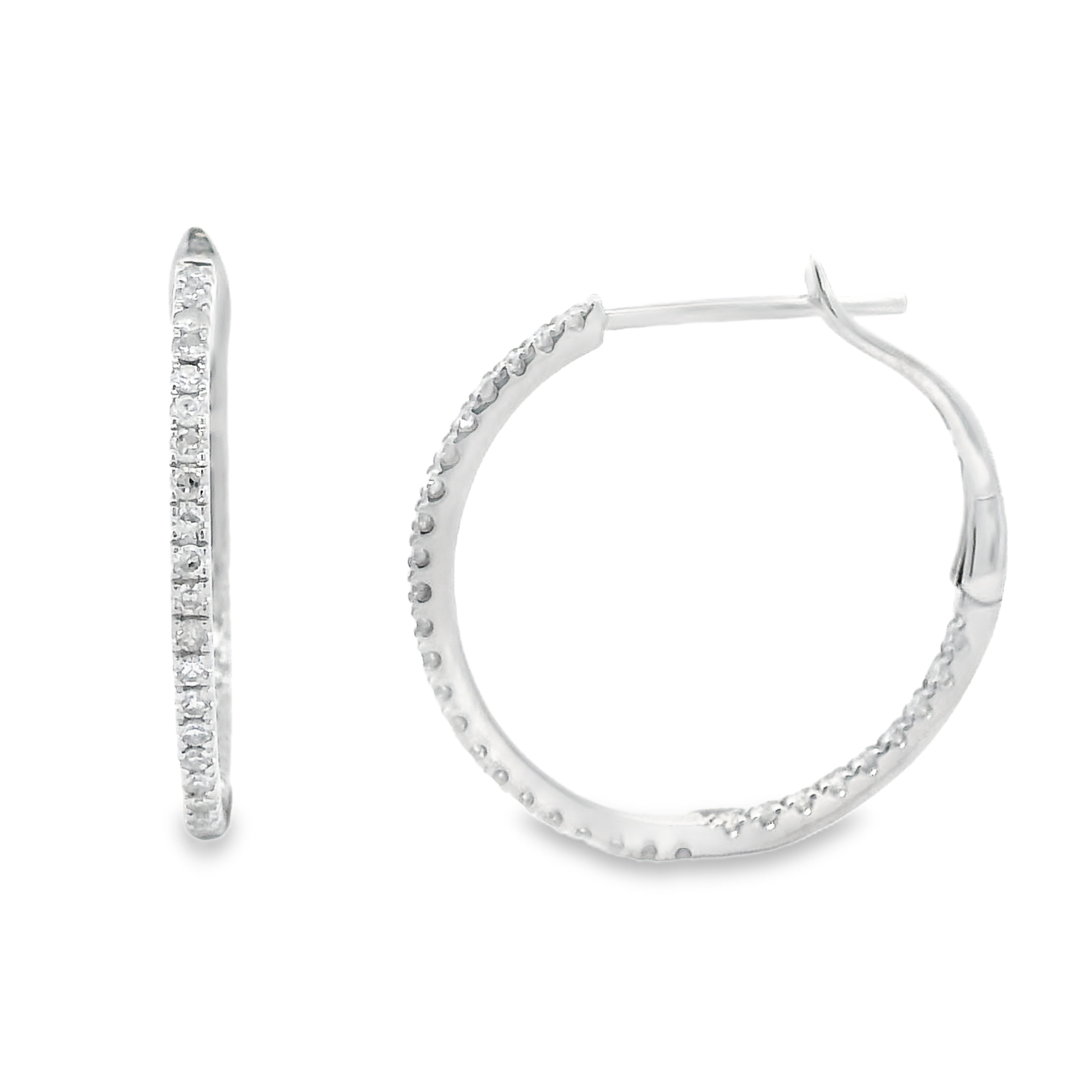 14K White Gold 22mm Diamond Hoops