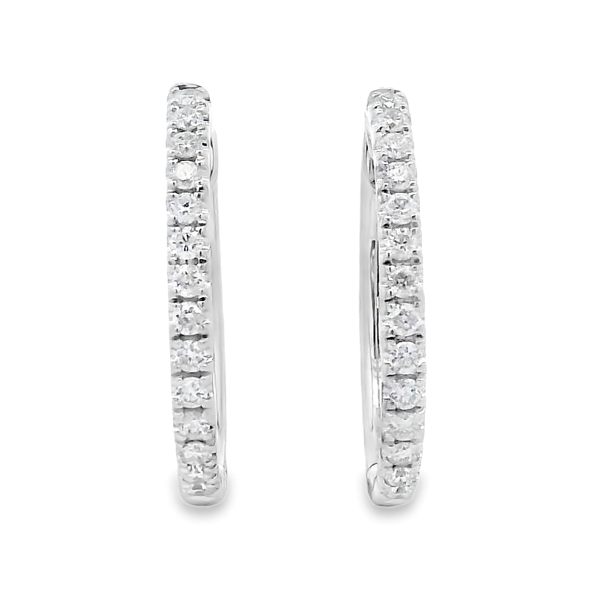 14K White Gold Medium Oblong Diamond Huggies
