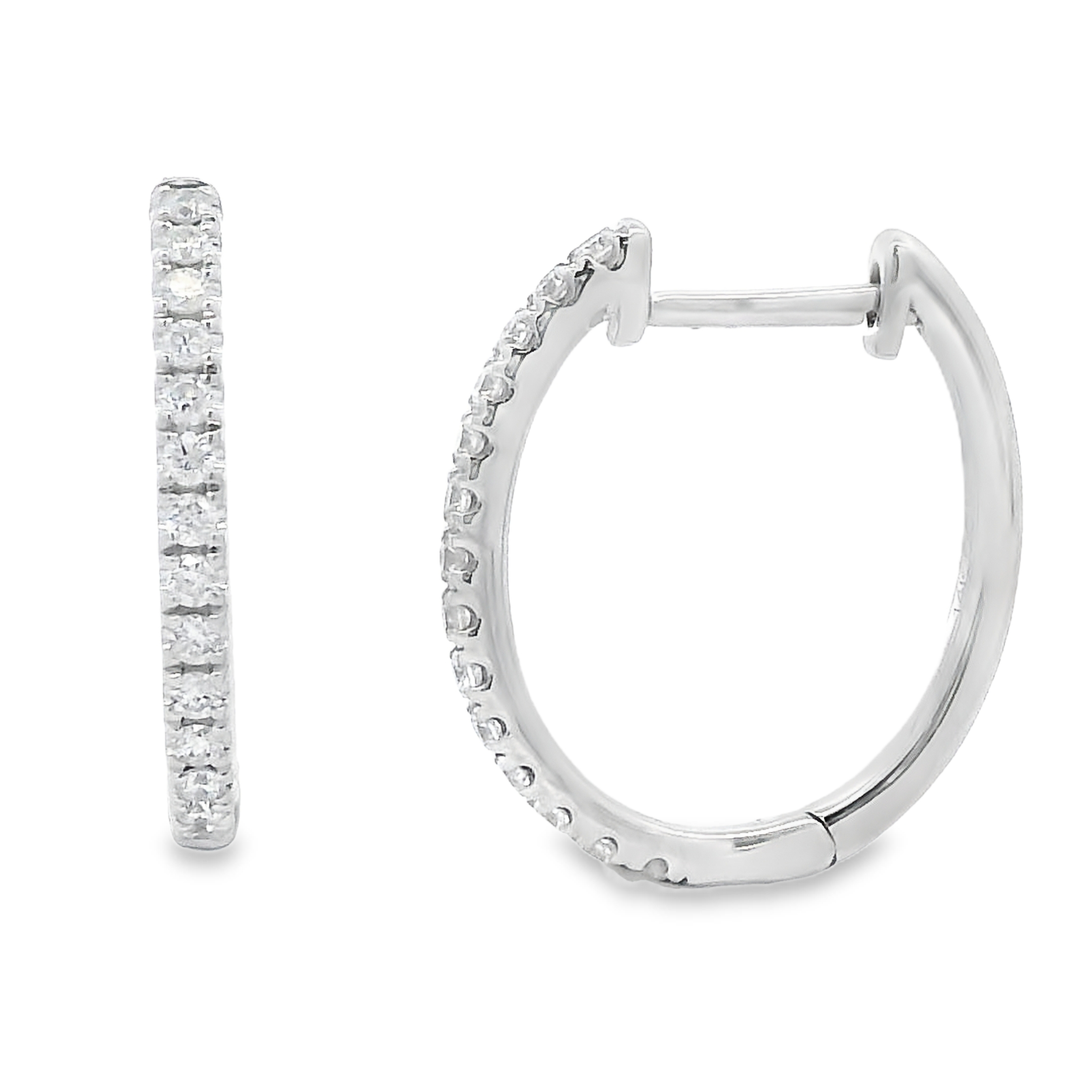 14K White Gold Medium Oblong Diamond Huggies