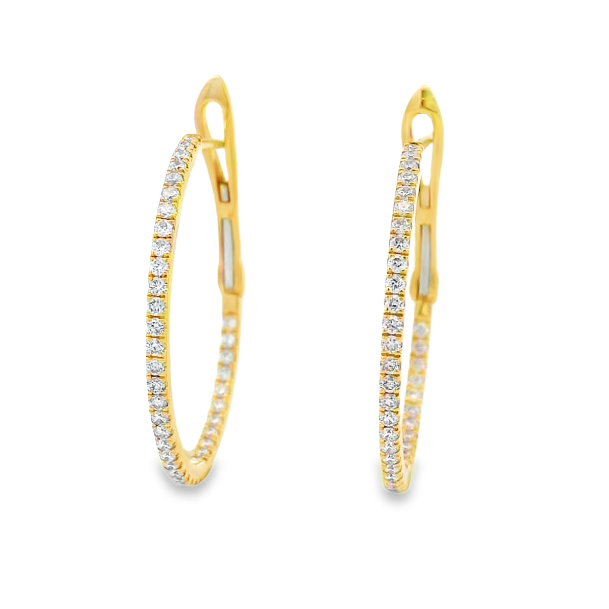 14K Yellow Gold Medium Diamond Hoops