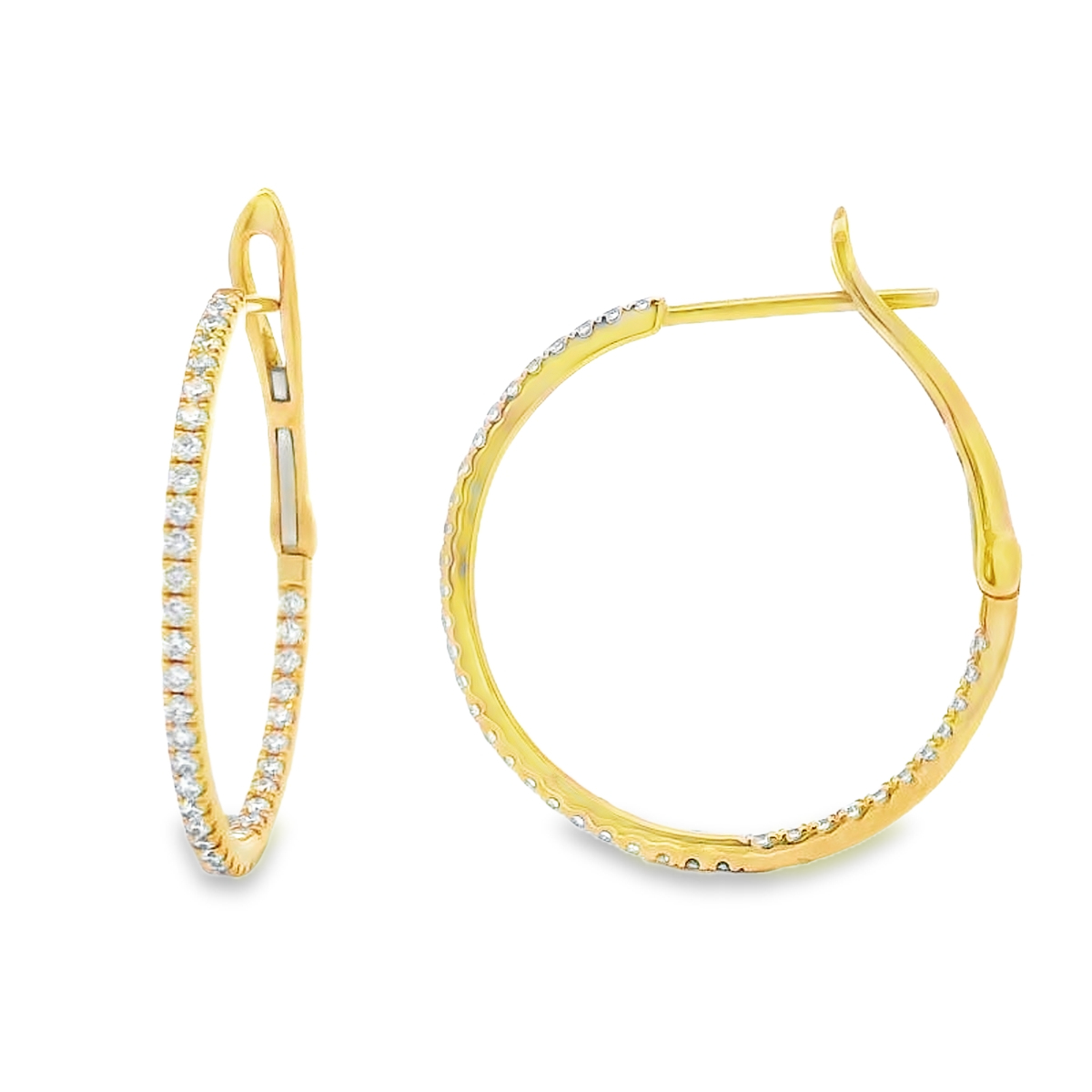 14K Yellow Gold Medium Diamond Hoops