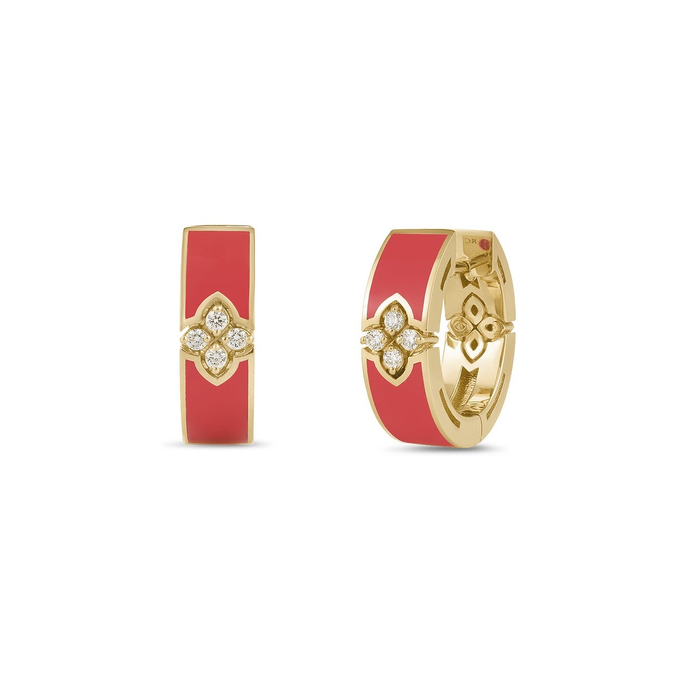 Roberto Coin 18K Rose Gold Love in Verona Coral Enamel & Diamond Hoops