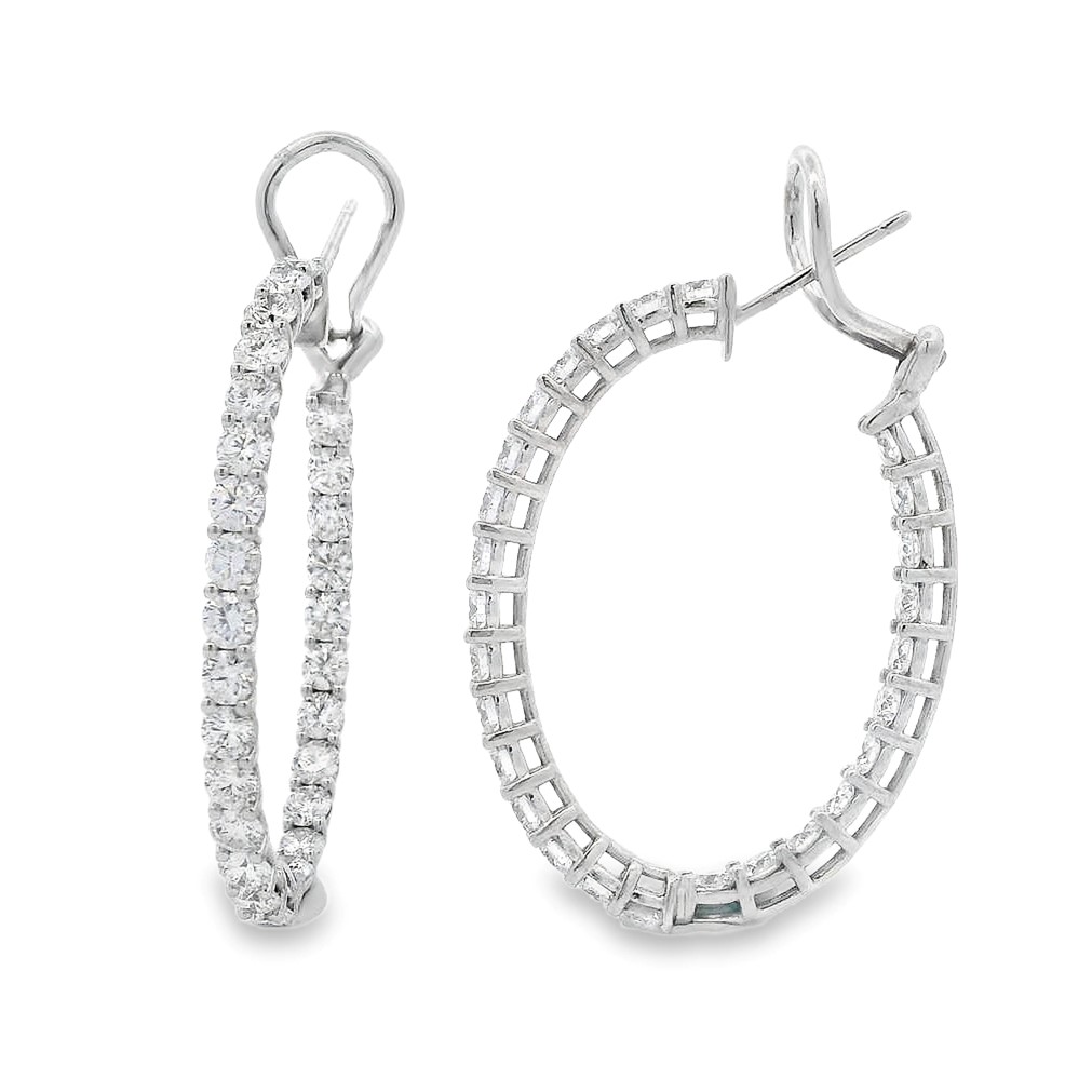 Norman Silverman 18K White Gold Oval Inside-Out Diamond Hoops
