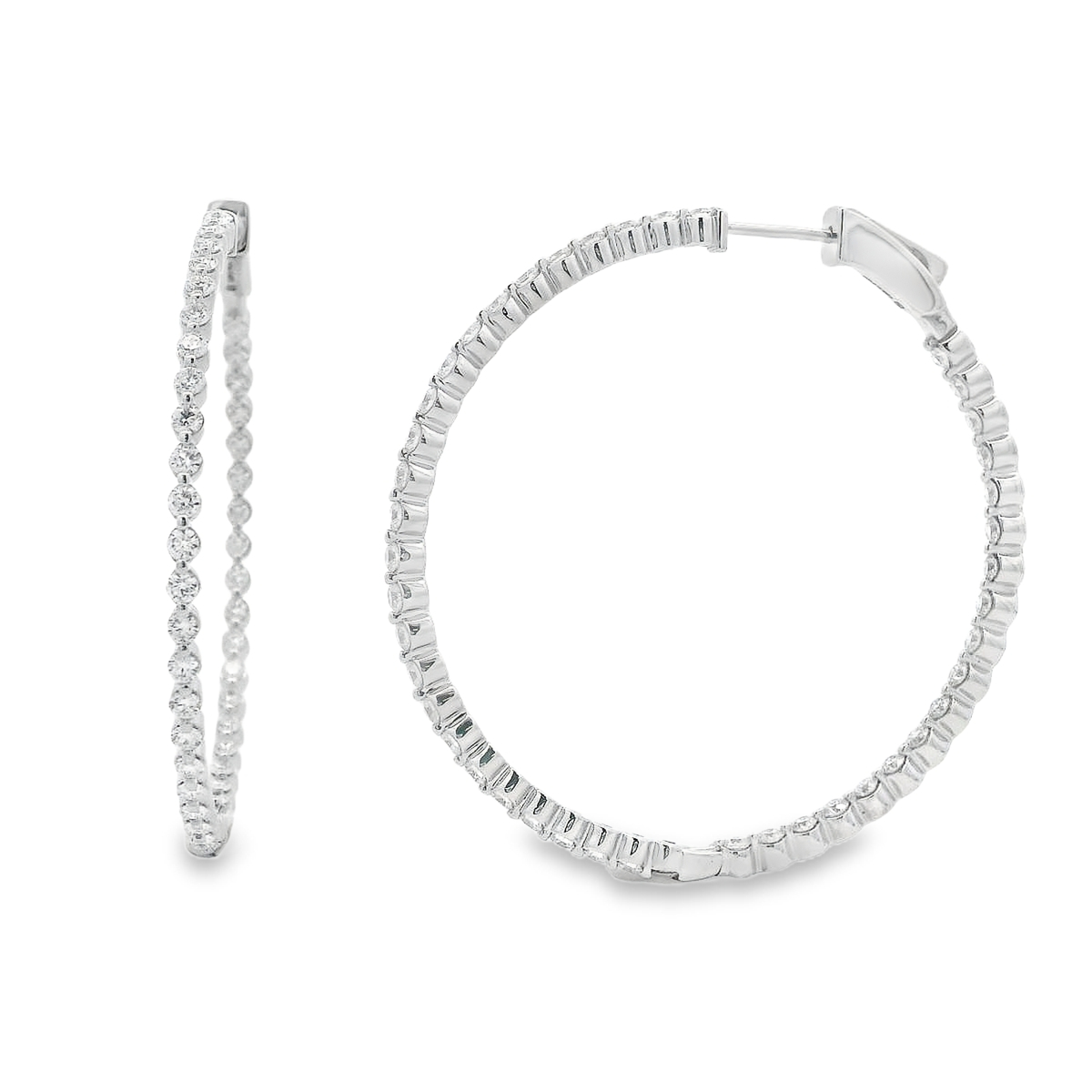 Norman Silverman 18K White Gold Large Bubble Diamond Hoops