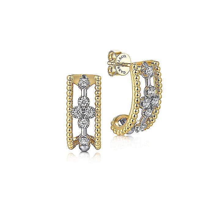 Gabriel & Co. 14K Two-Tone Diamond Bujukan J Earrings