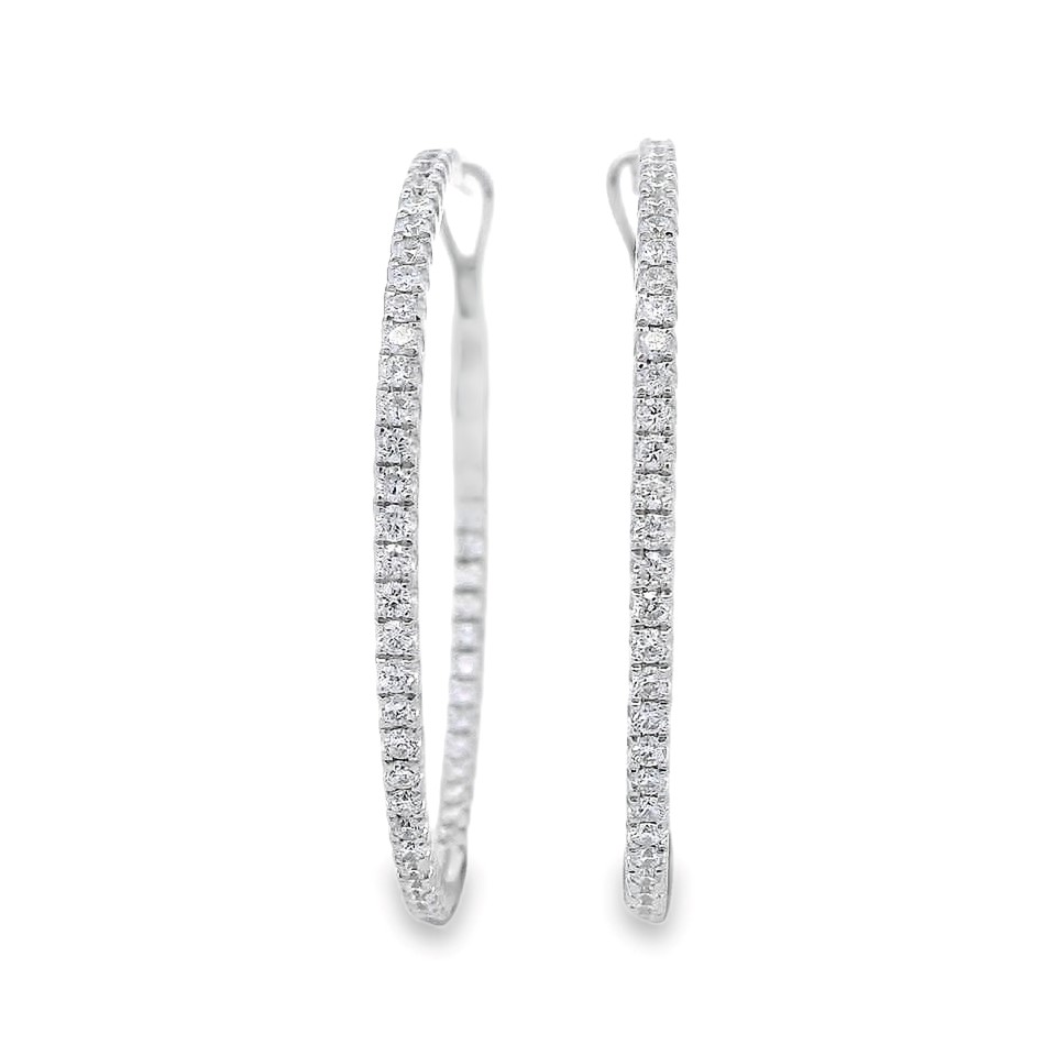 18K White Gold Diamond Hoops