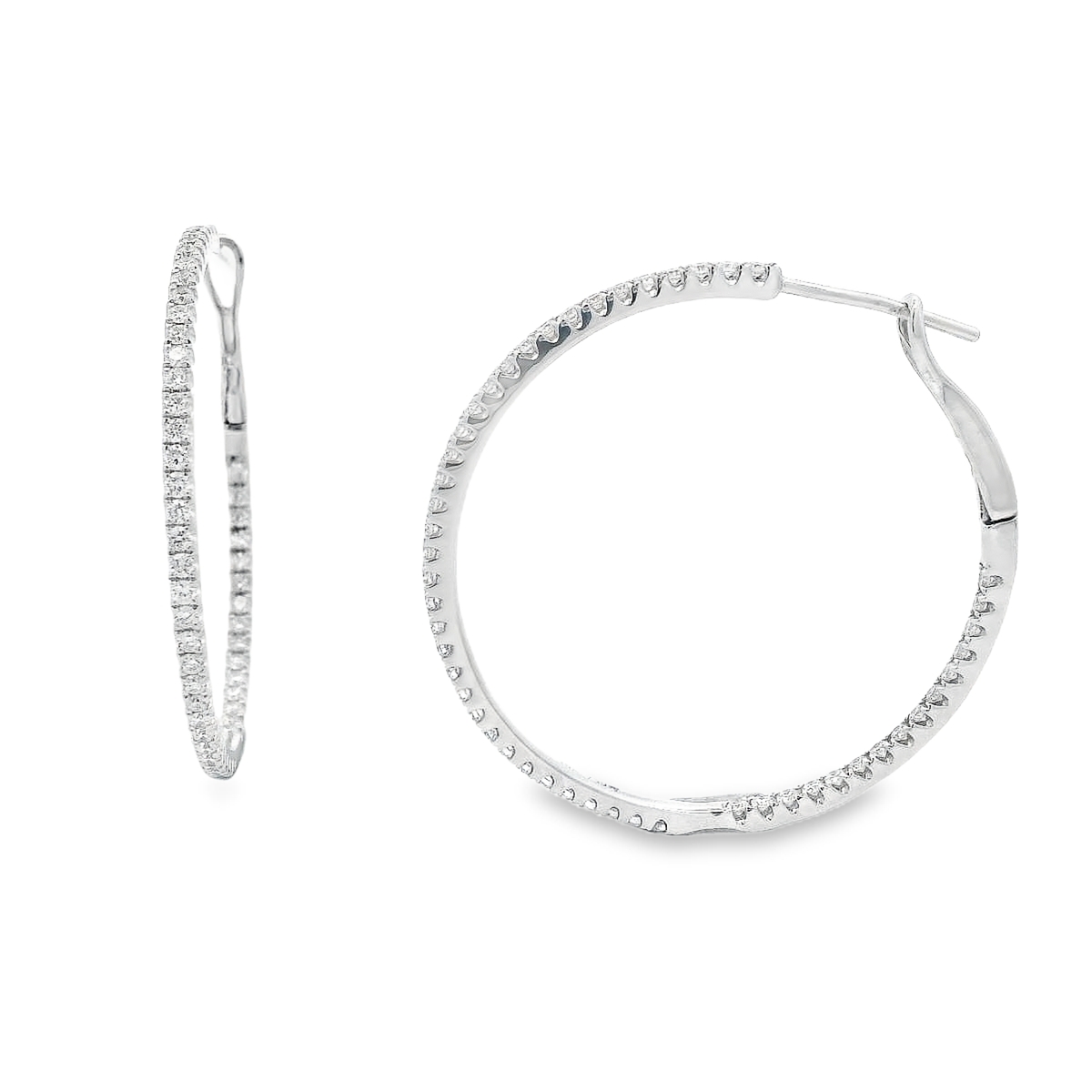 18K White Gold Diamond Hoops