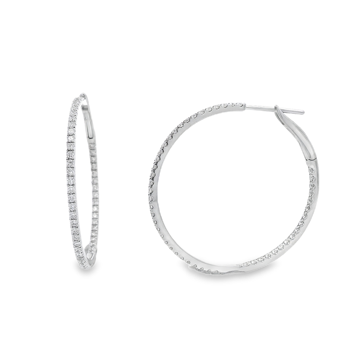 18K White Gold Diamond Hoops