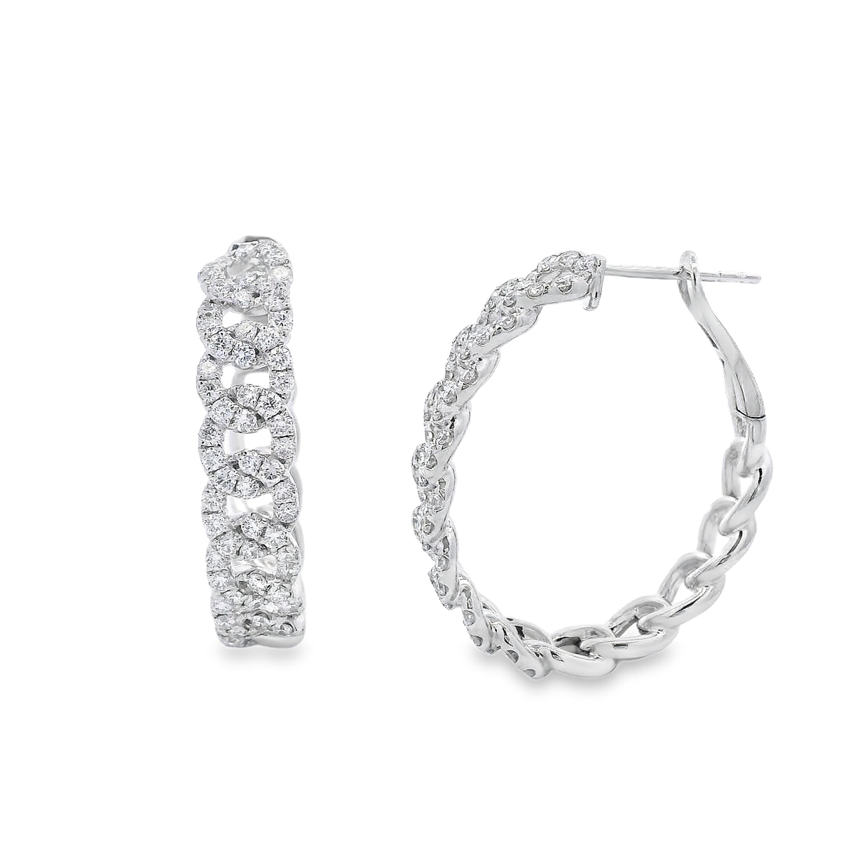 18K White Gold Chain-Style Diamond Oval Hoops