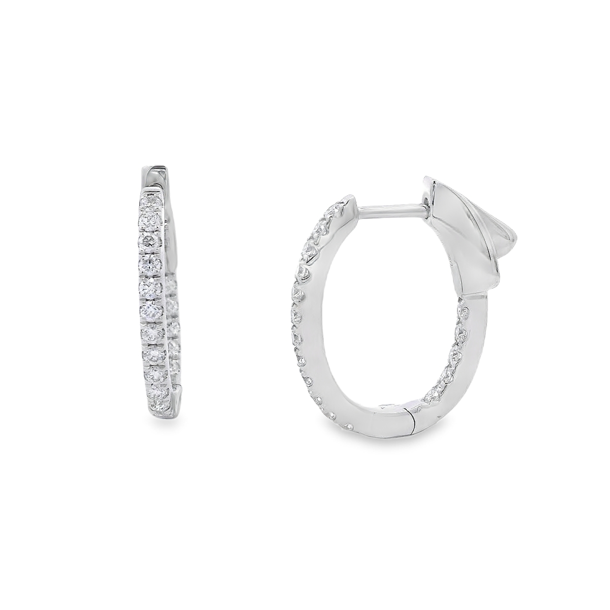 18K White Gold Diamond Oval Hoops