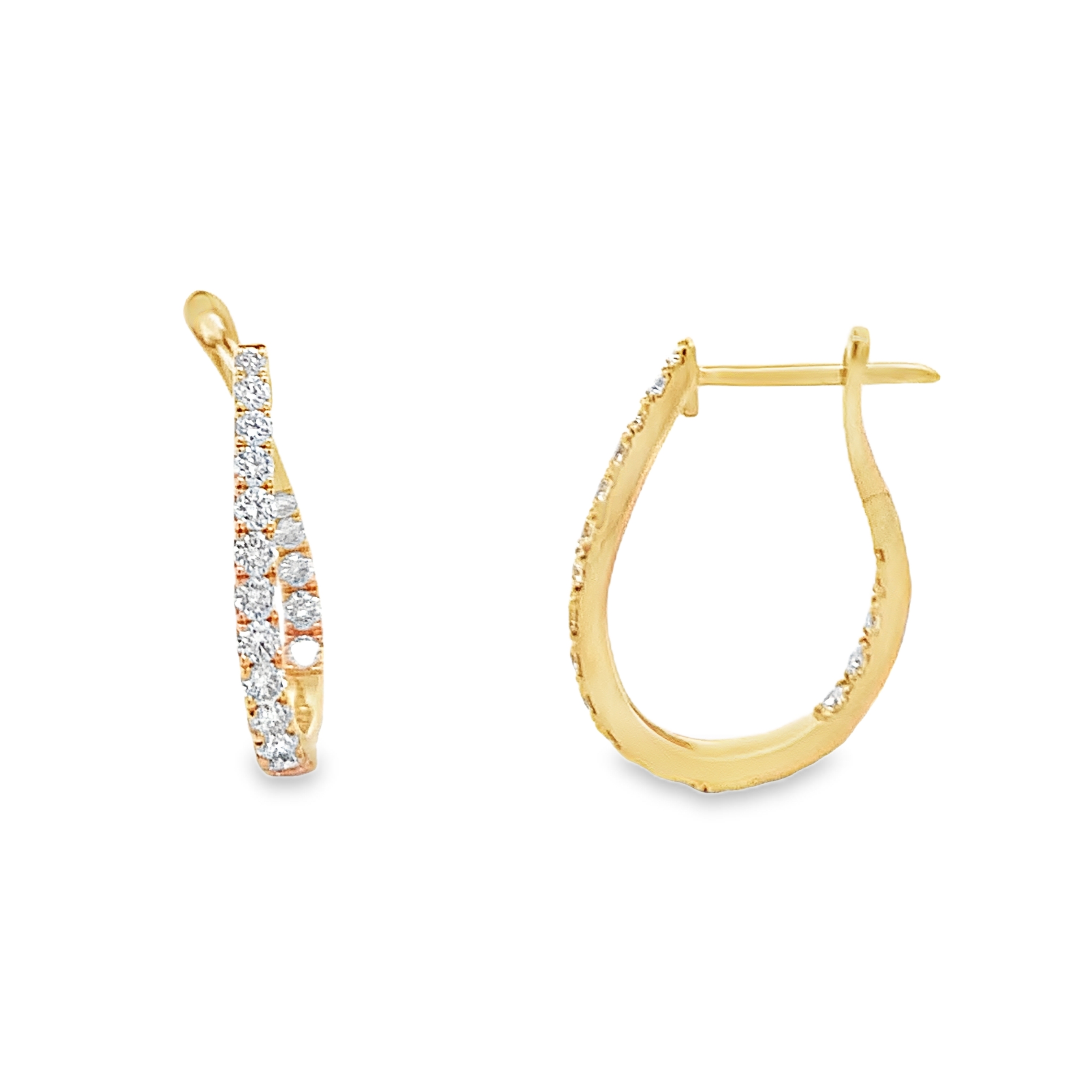 18K Yellow Gold Diamond Off-Center Twist Hoops