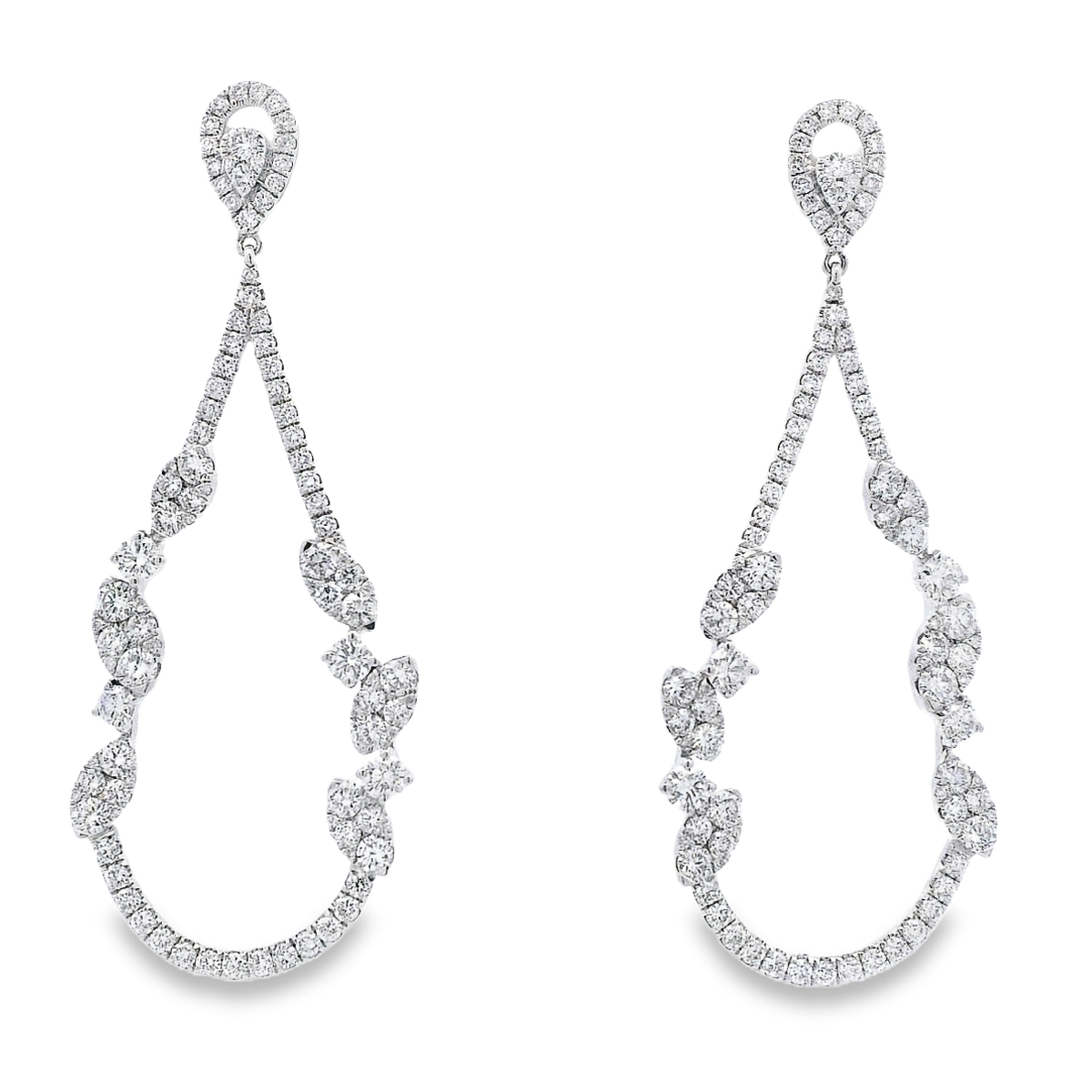 18K White Gold Pear-Shape Accent Diamond Dangling Earrings