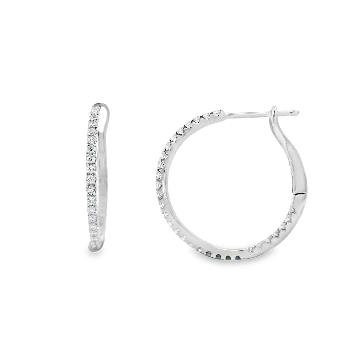 18K White Gold Diamond Hoops