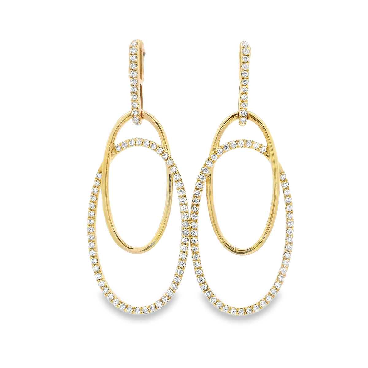 18K Yellow Gold Diamond Oval Intertwined Dangling Earrings