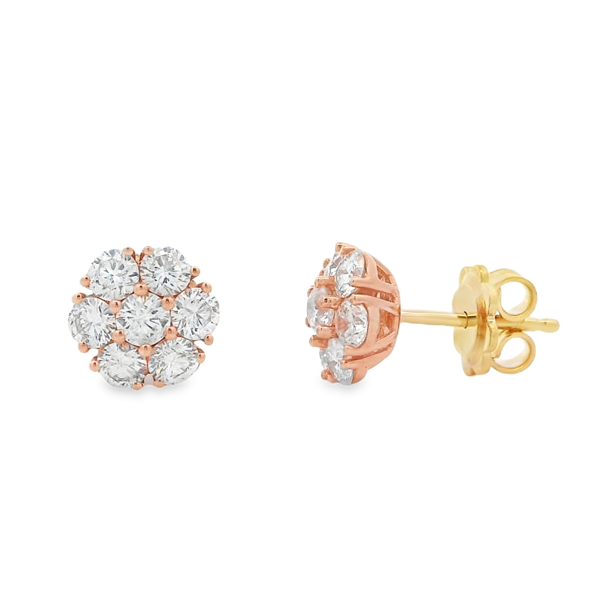 18K Yellow & Rose Gold Diamond Cluster Studs