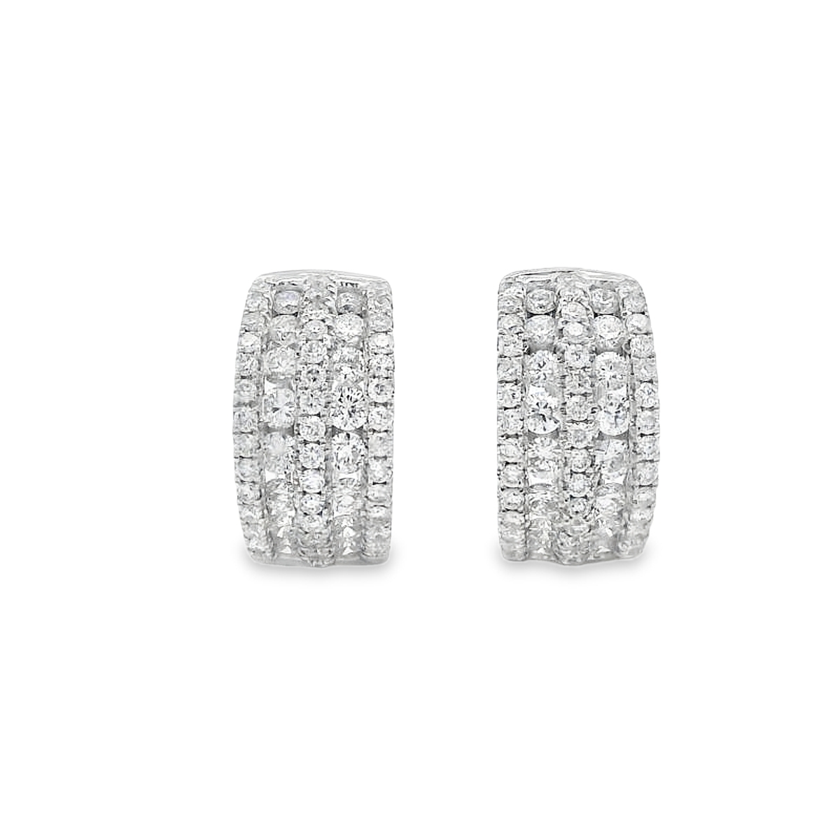 18K White Gold Diamond Wide Huggie Hoops