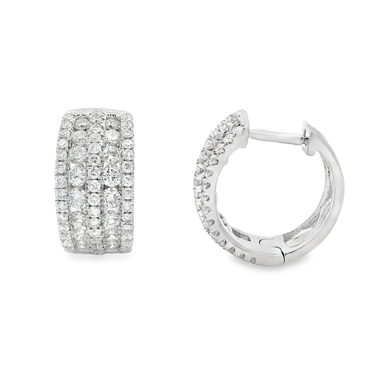 18K White Gold Diamond Wide Huggie Hoops