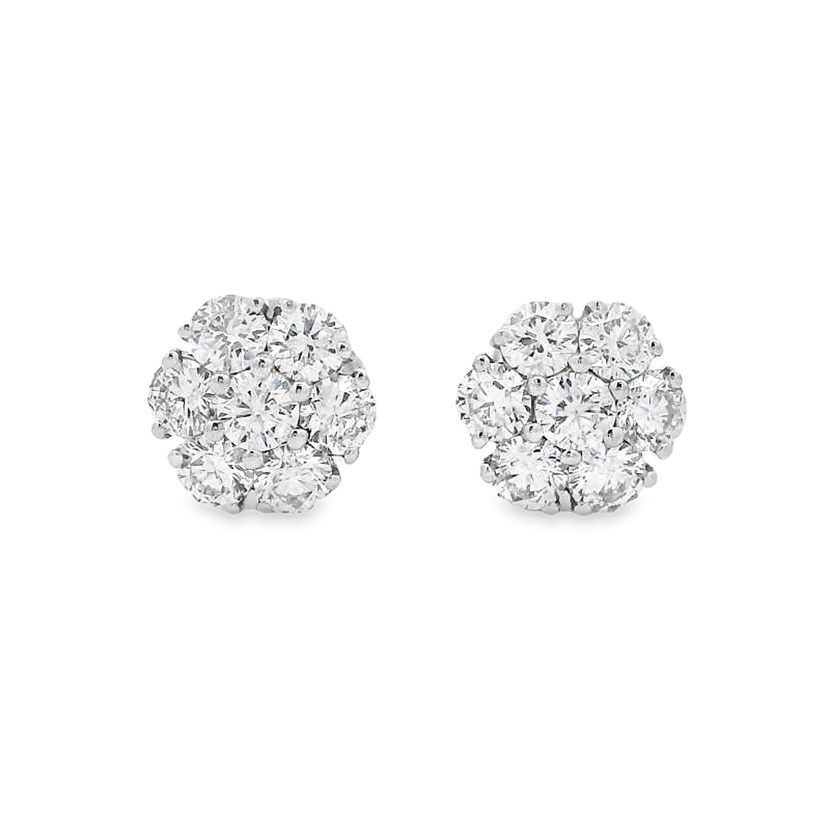 18K White Gold Diamond Flower Cluster Studs