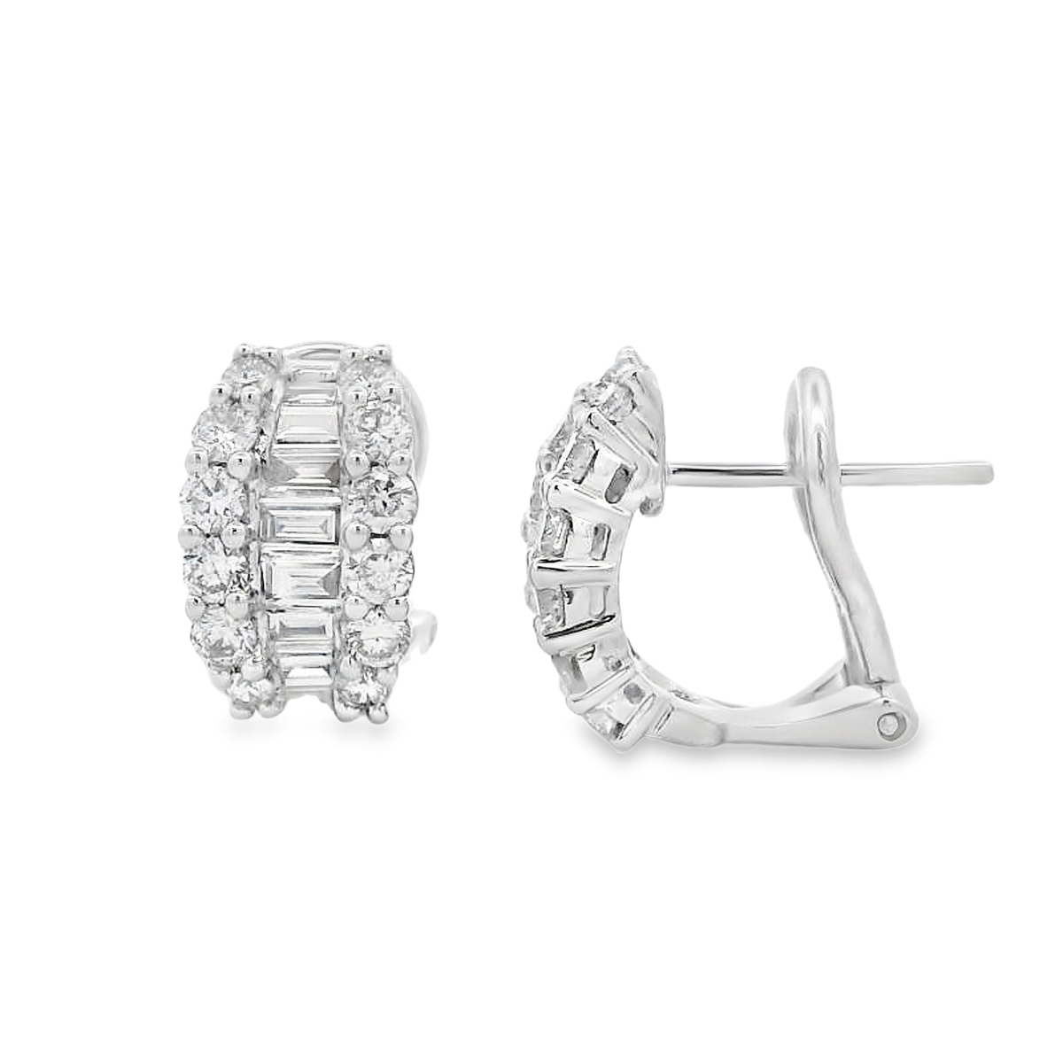 18K White Gold Diamond Cluster Huggie Earrings