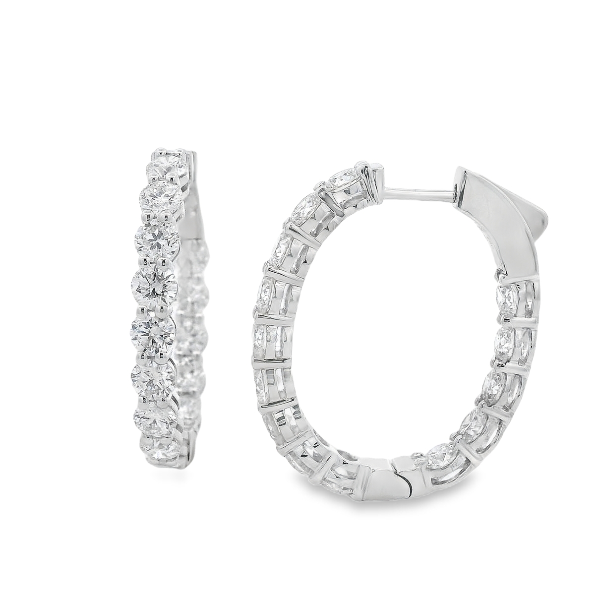 18K White Gold 5.5-Carat Diamond Oval Hoops