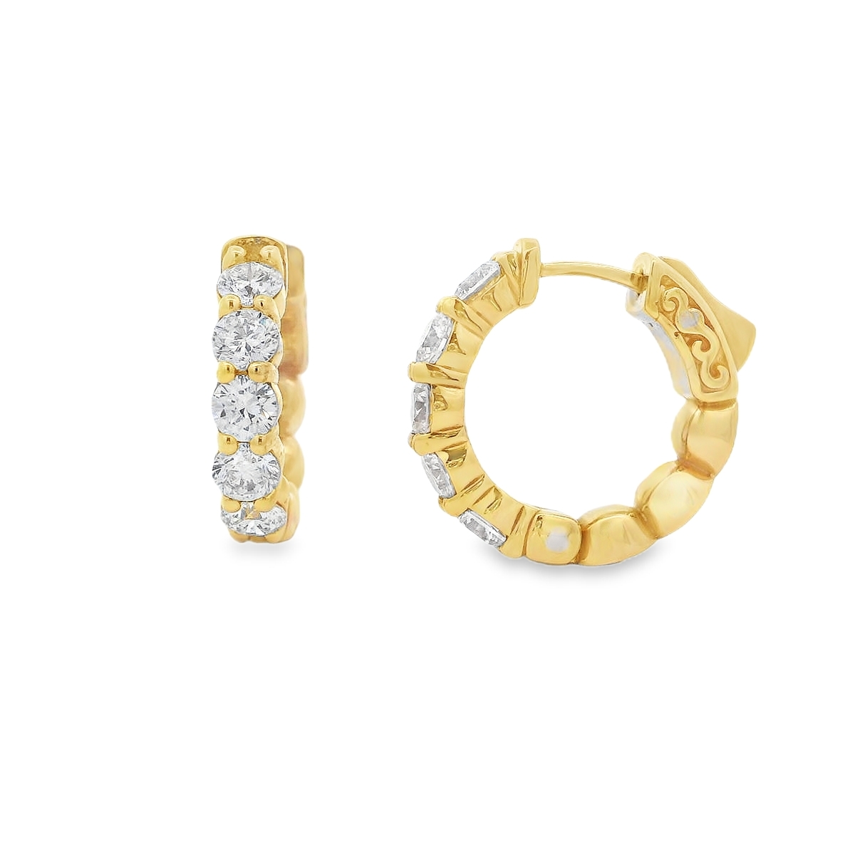 18K Yellow Gold Double-Shared Prong Diamond Hoops