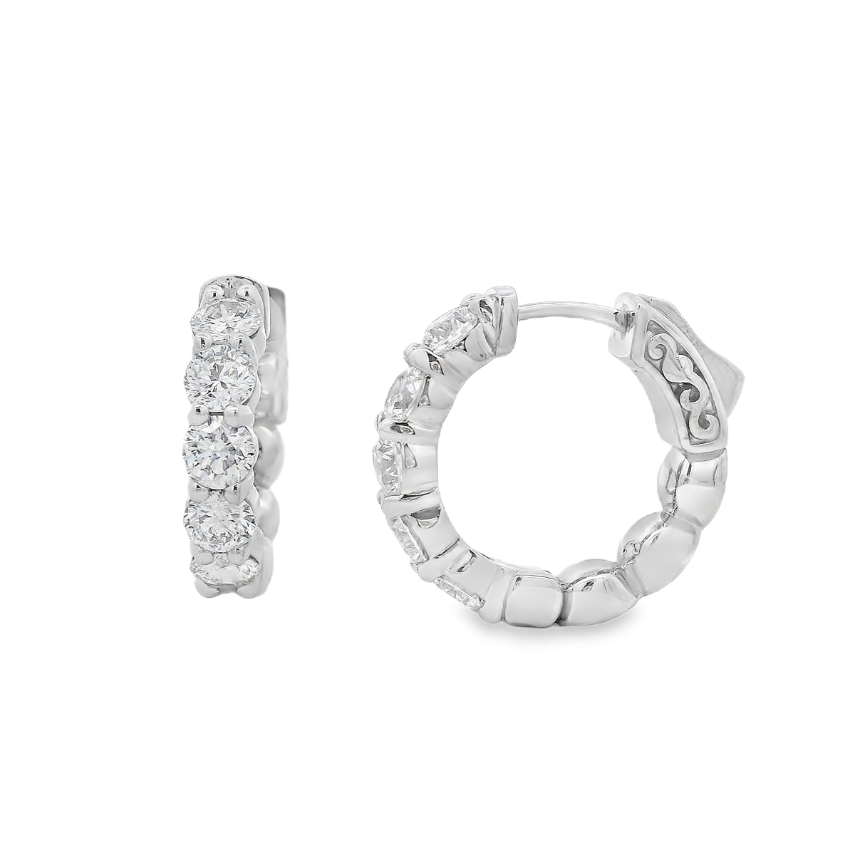 18K White Gold Double-Shared Prong Diamond Hoops