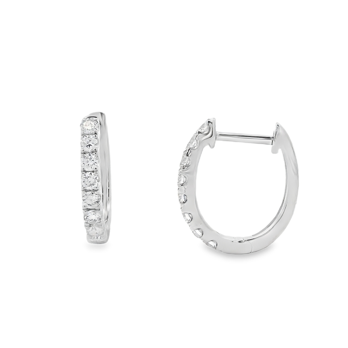 18K White Gold Diamond Hoops