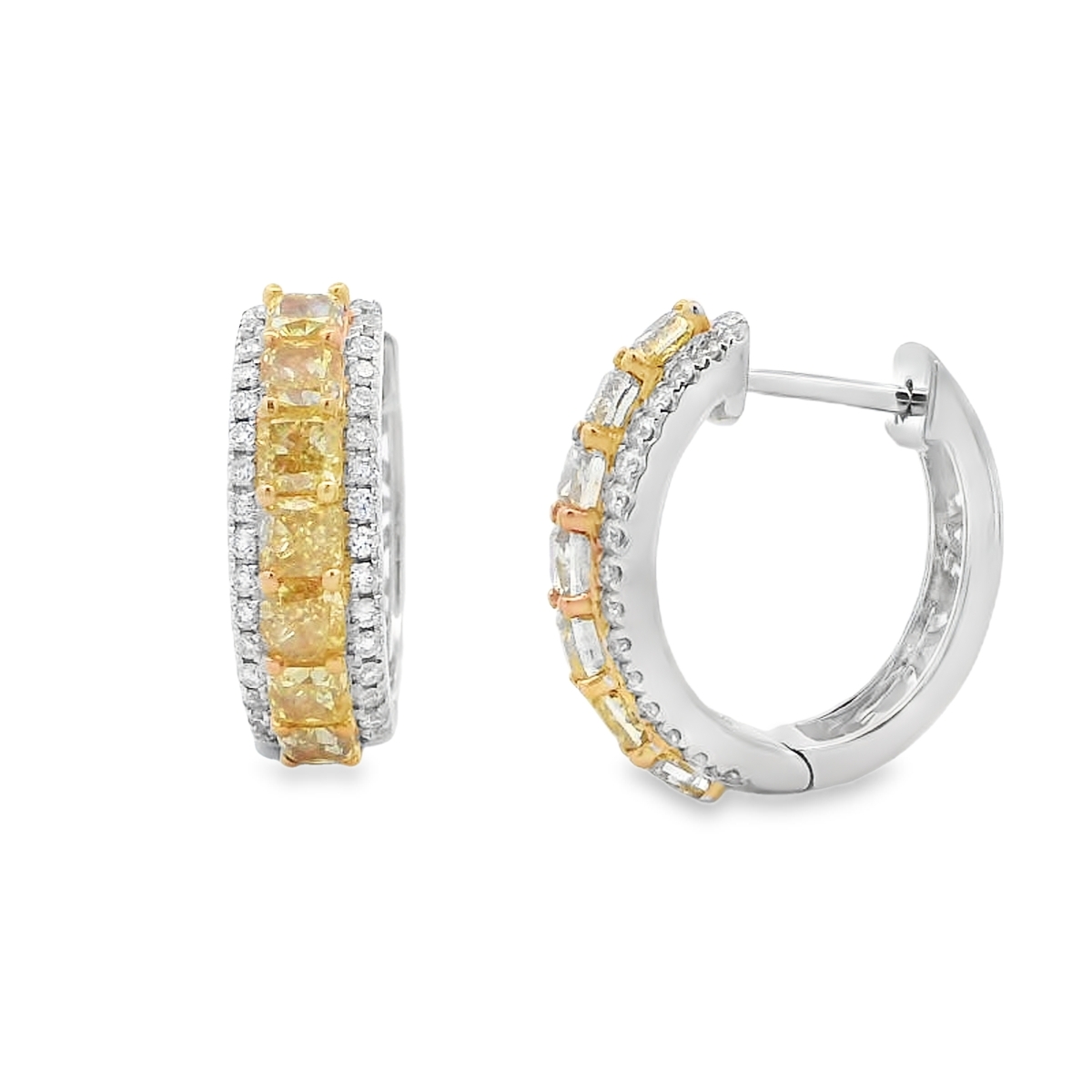 18K Two-Tone Yellow Diamond Center Hoops