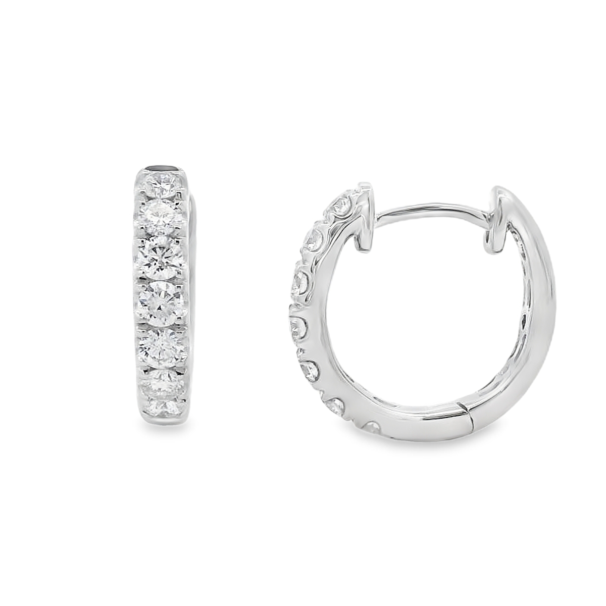 18K White Gold Rounded Diamond Hoops