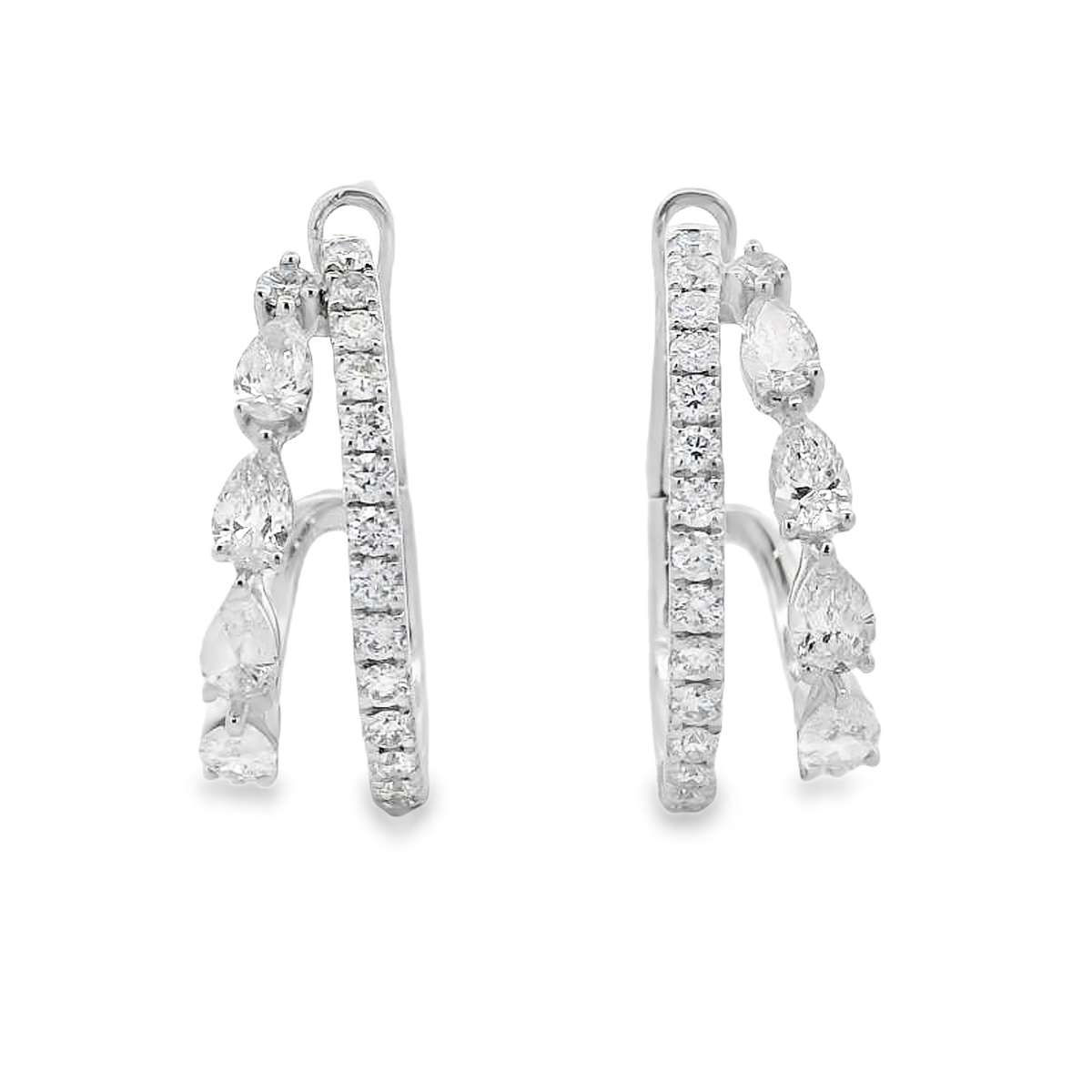 18K White Gold Split Pear-Accent Diamond Hoop