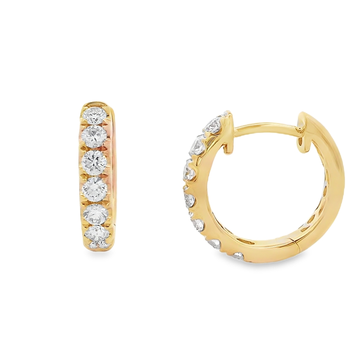 18K Yellow Gold Diamond Rounded Hoops