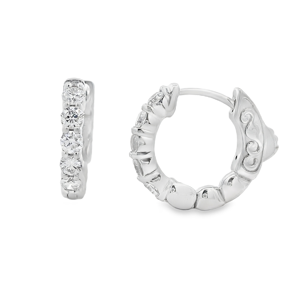 18K White Gold Diamond Huggie Earrings
