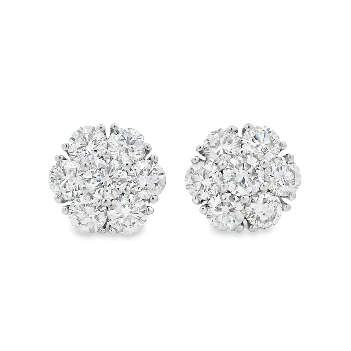 18K White Gold Diamond Cluster Studs