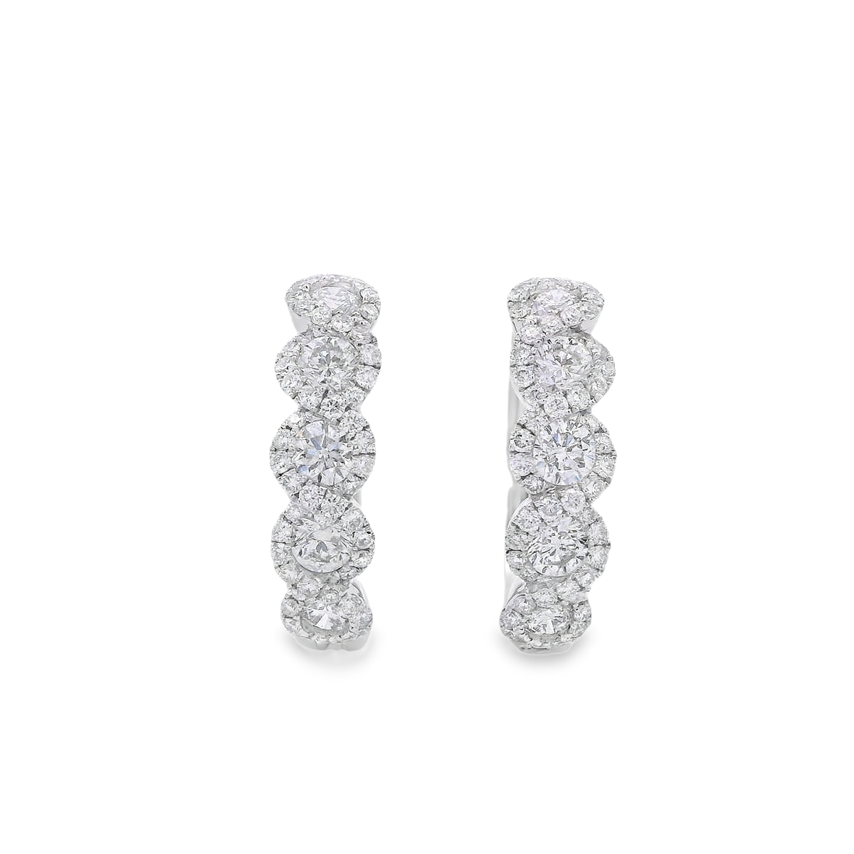 18K White Gold Twisted Halo Diamond Hoops