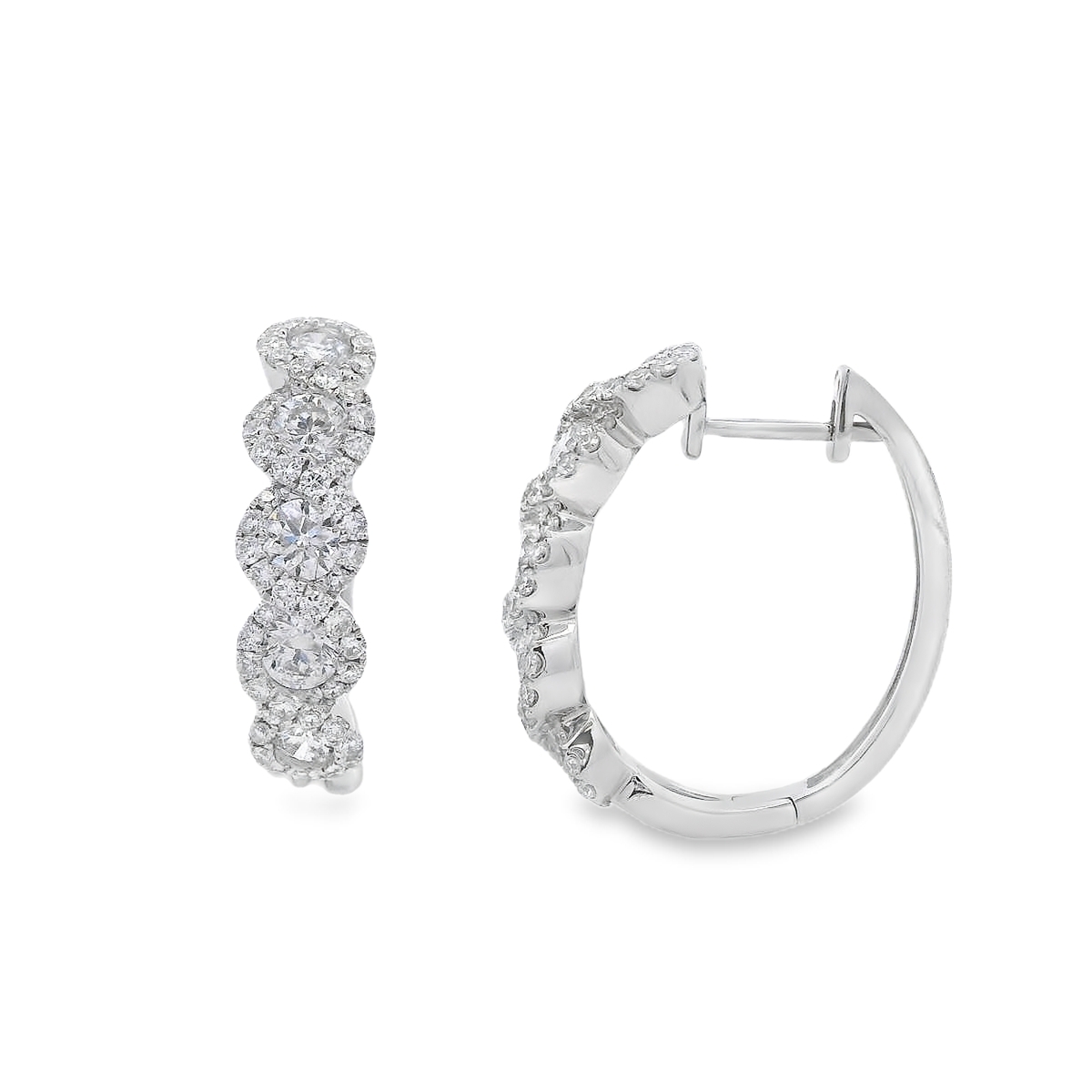 18K White Gold Twisted Halo Diamond Hoops