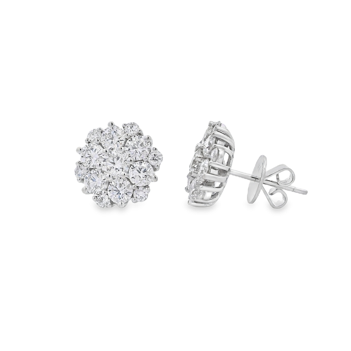 18K White Gold 3-Carat Diamond Cluster Studs