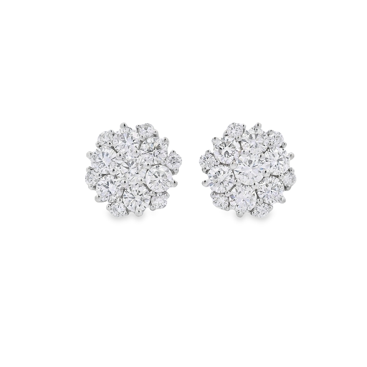 18K White Gold 3-Carat Diamond Cluster Studs