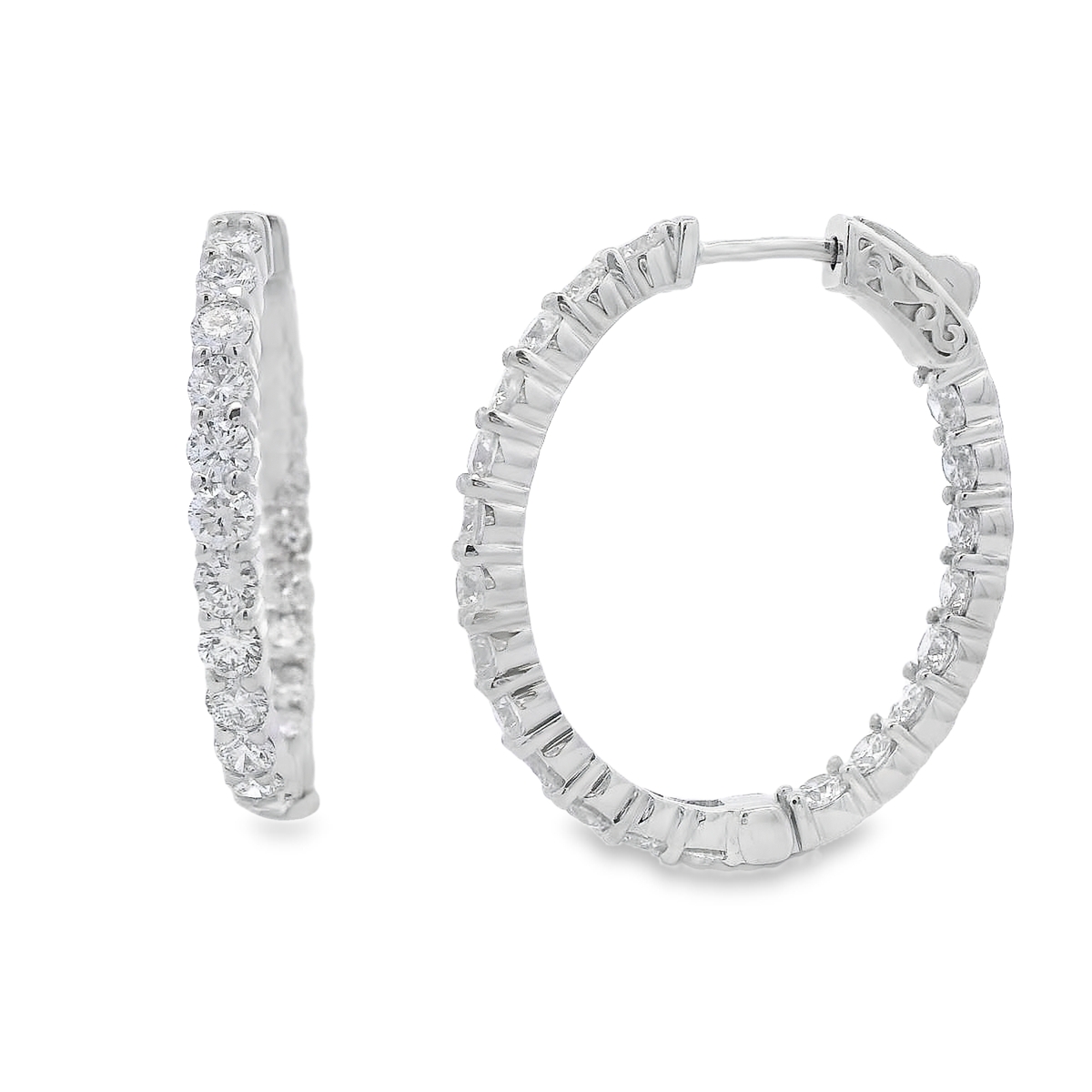 18K White Gold Inside-Out Diamond Oval Hoops