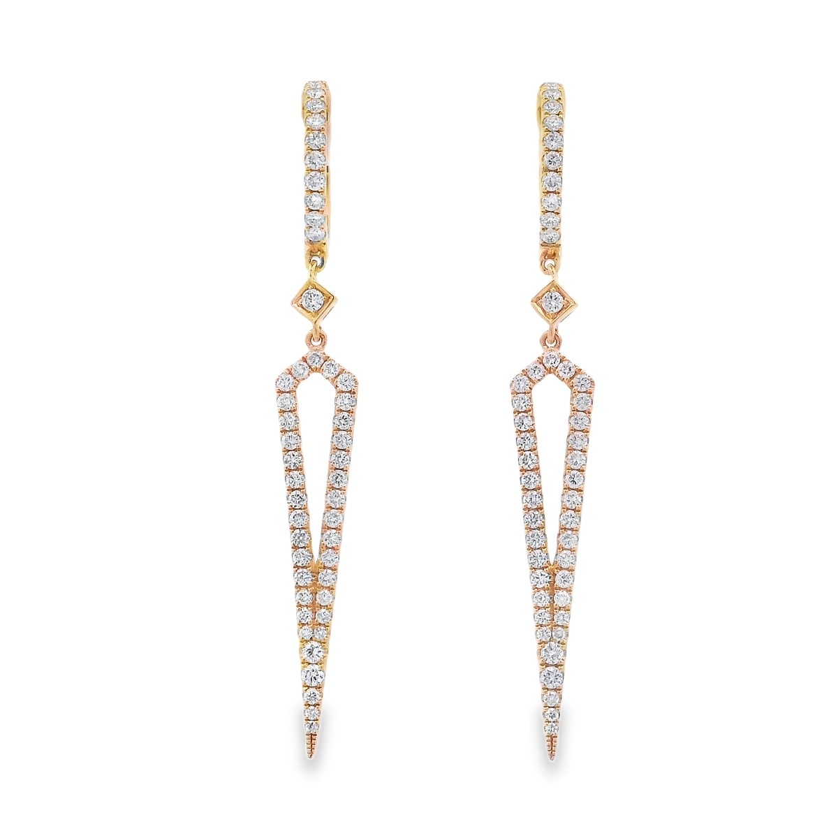 18K Yellow Gold Spike Drop Diamond Earrings